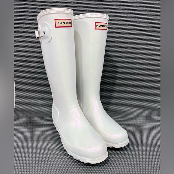 Hunter Classic Tall Girls Sz 5 Rain Boots Silver Metallic Waterproof Rubber Boot - Picture 2 of 10